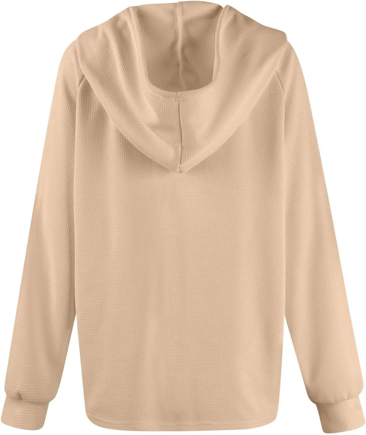 Hoodies for Women Fall Fashion 2024 Waffle Knit Tops Button V Neck Casual Hooded Pullover Oversized Sweatshirt