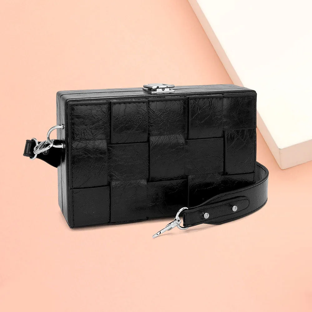 iLLASPARKZ Faux Leather Woven Square Box Crossbody Bag
