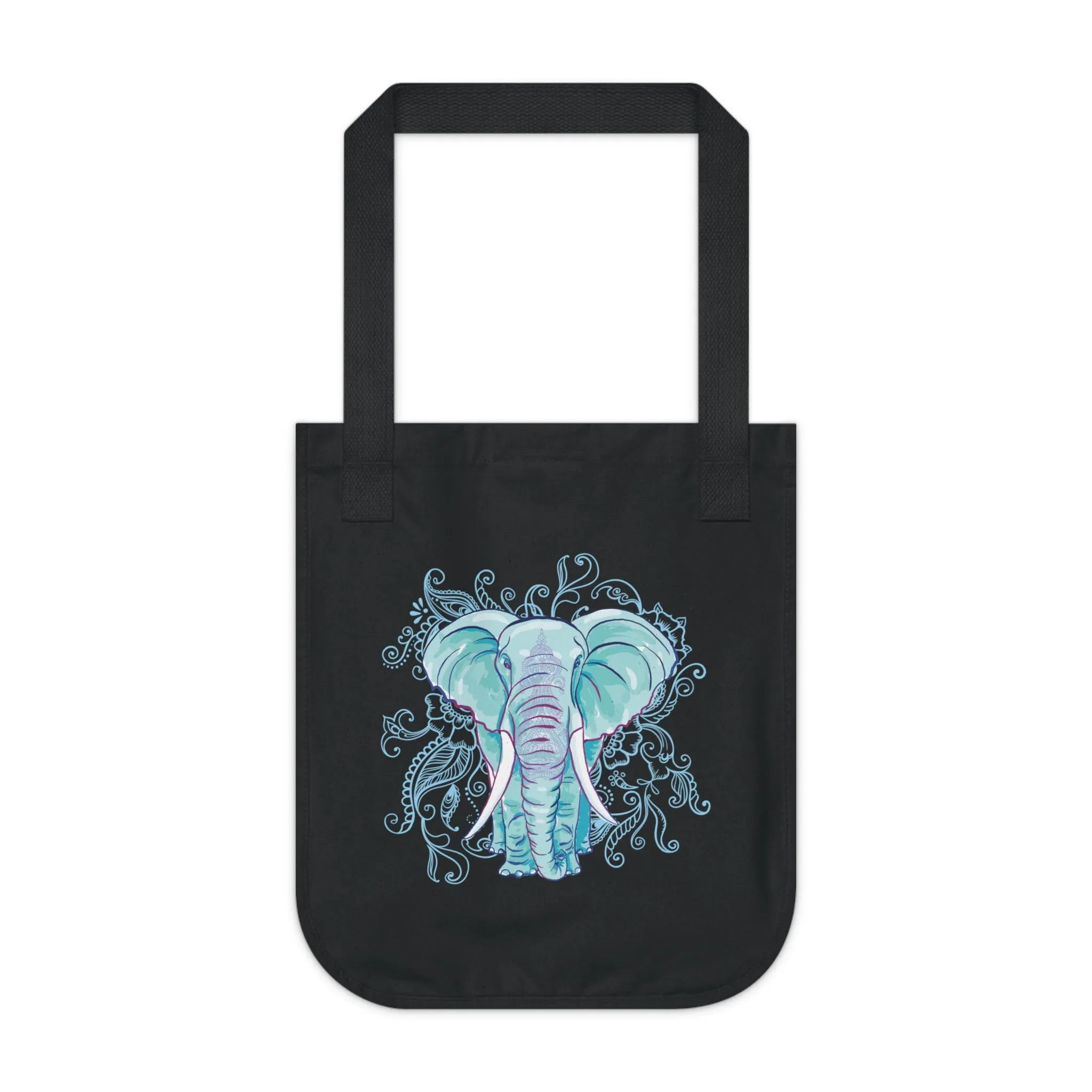 Indian Mandala Watercolor Art Elephant Tote | Mandala Elephant Gift | Organic Canvas Tote Bag