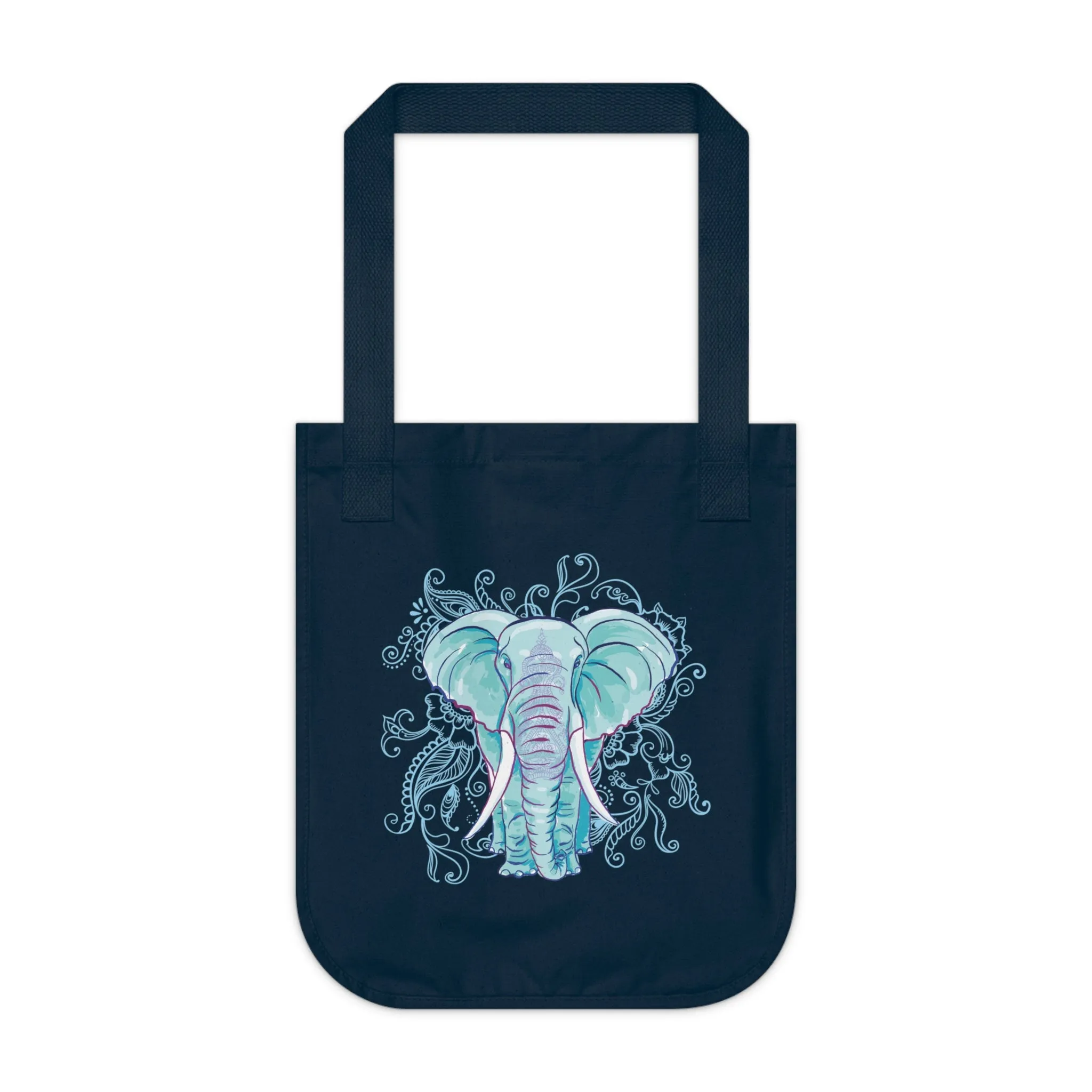 Indian Mandala Watercolor Art Elephant Tote | Mandala Elephant Gift | Organic Canvas Tote Bag