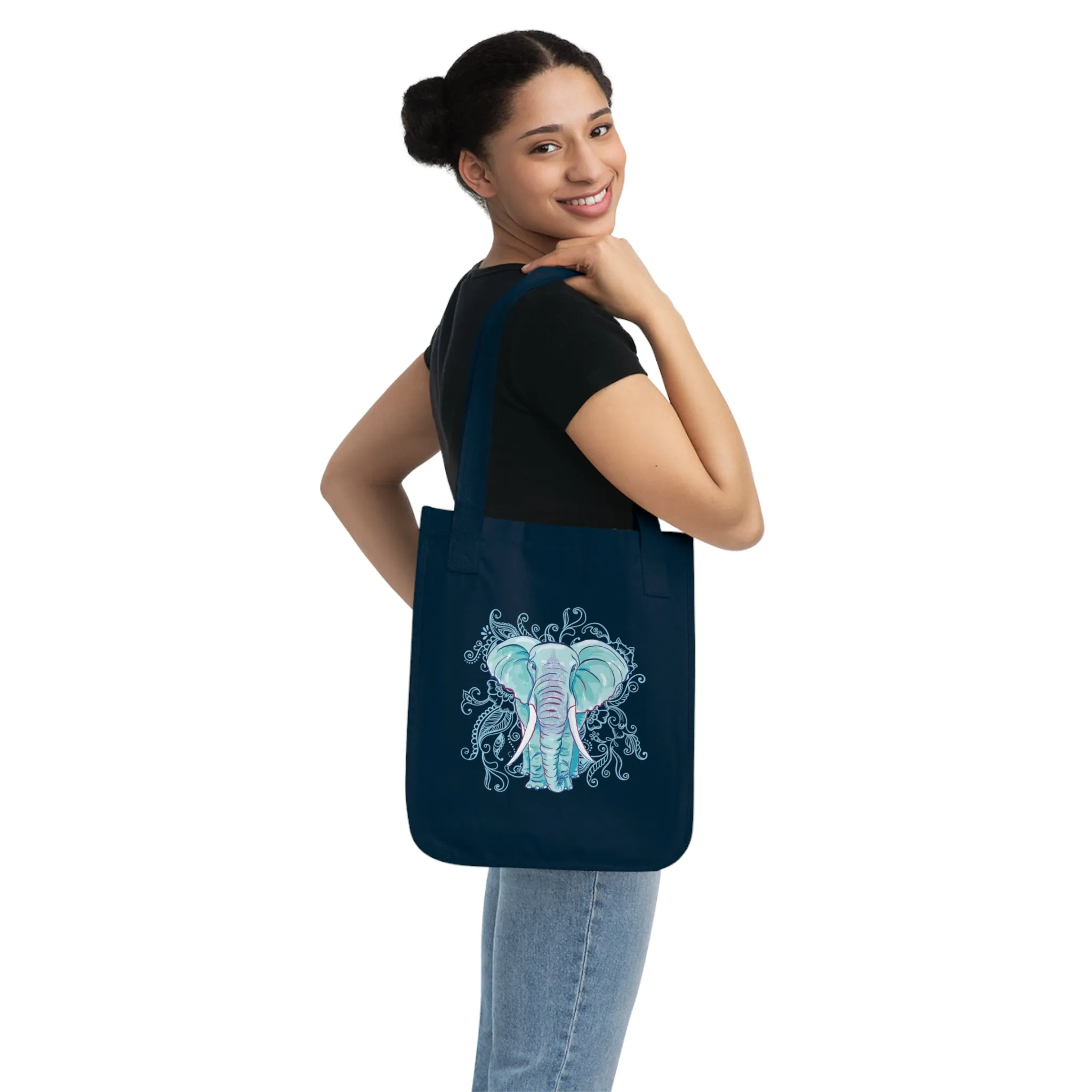Indian Mandala Watercolor Art Elephant Tote | Mandala Elephant Gift | Organic Canvas Tote Bag