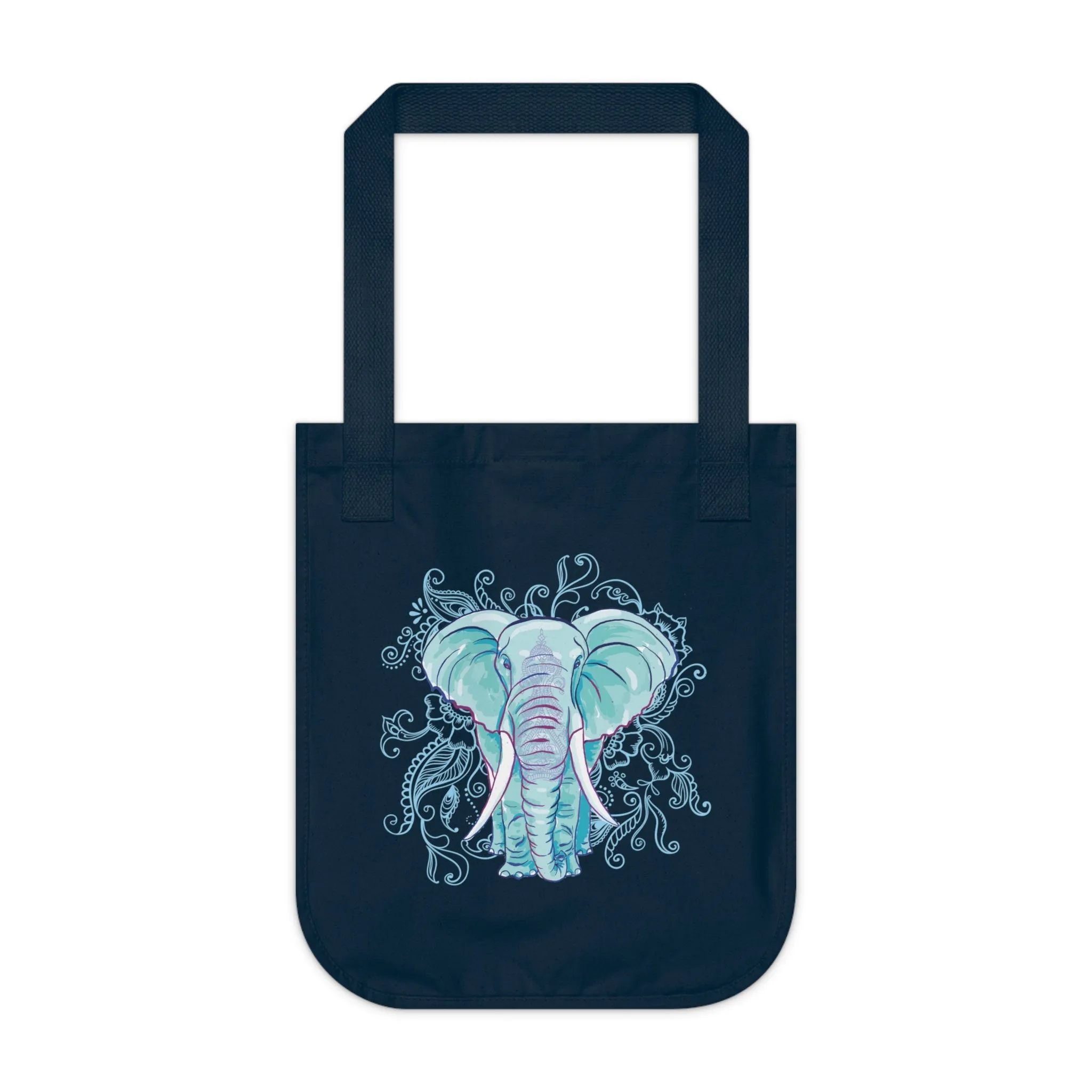 Indian Mandala Watercolor Art Elephant Tote | Mandala Elephant Gift | Organic Canvas Tote Bag