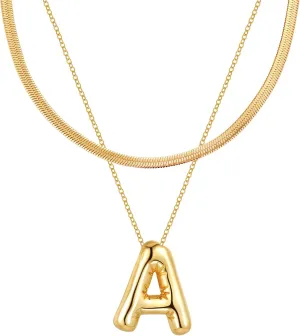 Initial Necklaces for Women, Gold Balloon Bubble Letter Necklace,18K Gold Plated Dainty Personalized Puffy Name Necklaces