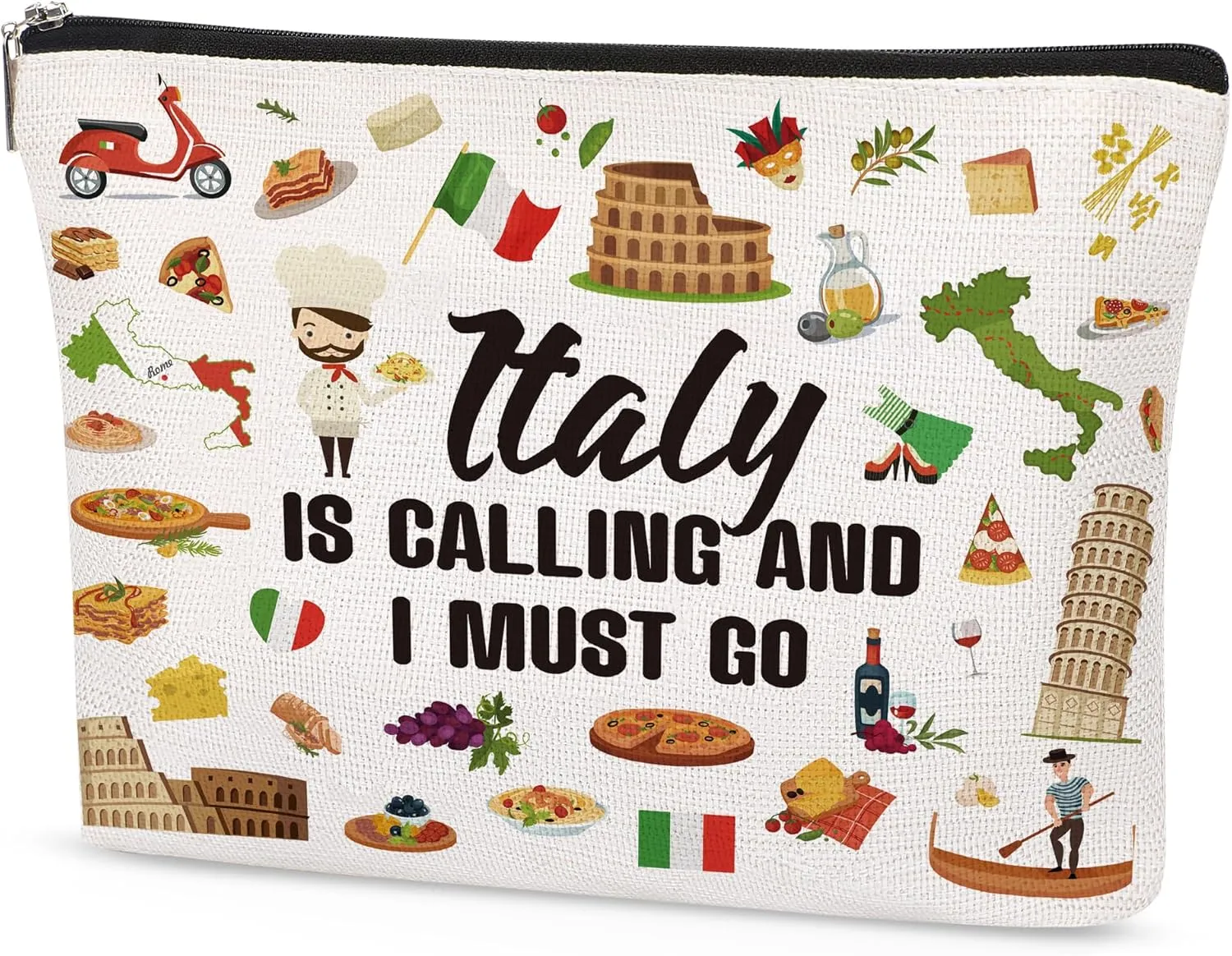 Italy Travel Gift Makeup Bag for Italy Lover Italy Themed Gifts for Italy Traveller Women Friends Sister Zipper Pouch Cosmetic bag Italy Trip Essentials