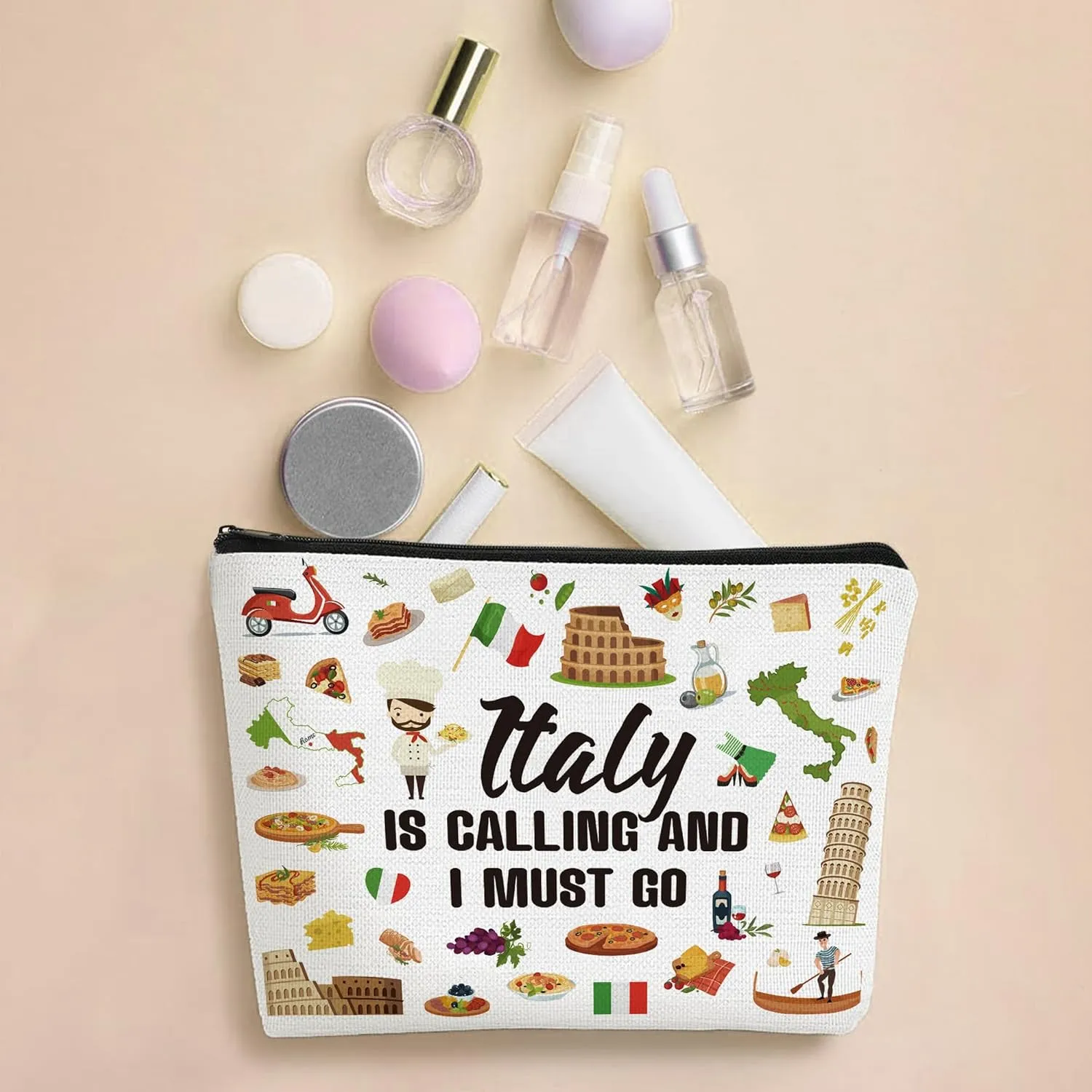 Italy Travel Gift Makeup Bag for Italy Lover Italy Themed Gifts for Italy Traveller Women Friends Sister Zipper Pouch Cosmetic bag Italy Trip Essentials