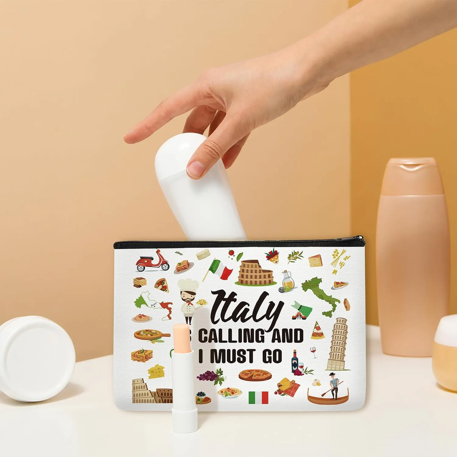 Italy Travel Gift Makeup Bag for Italy Lover Italy Themed Gifts for Italy Traveller Women Friends Sister Zipper Pouch Cosmetic bag Italy Trip Essentials