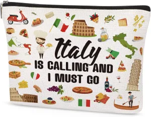 Italy Travel Gift Makeup Bag for Italy Lover Italy Themed Gifts for Italy Traveller Women Friends Sister Zipper Pouch Cosmetic bag Italy Trip Essentials