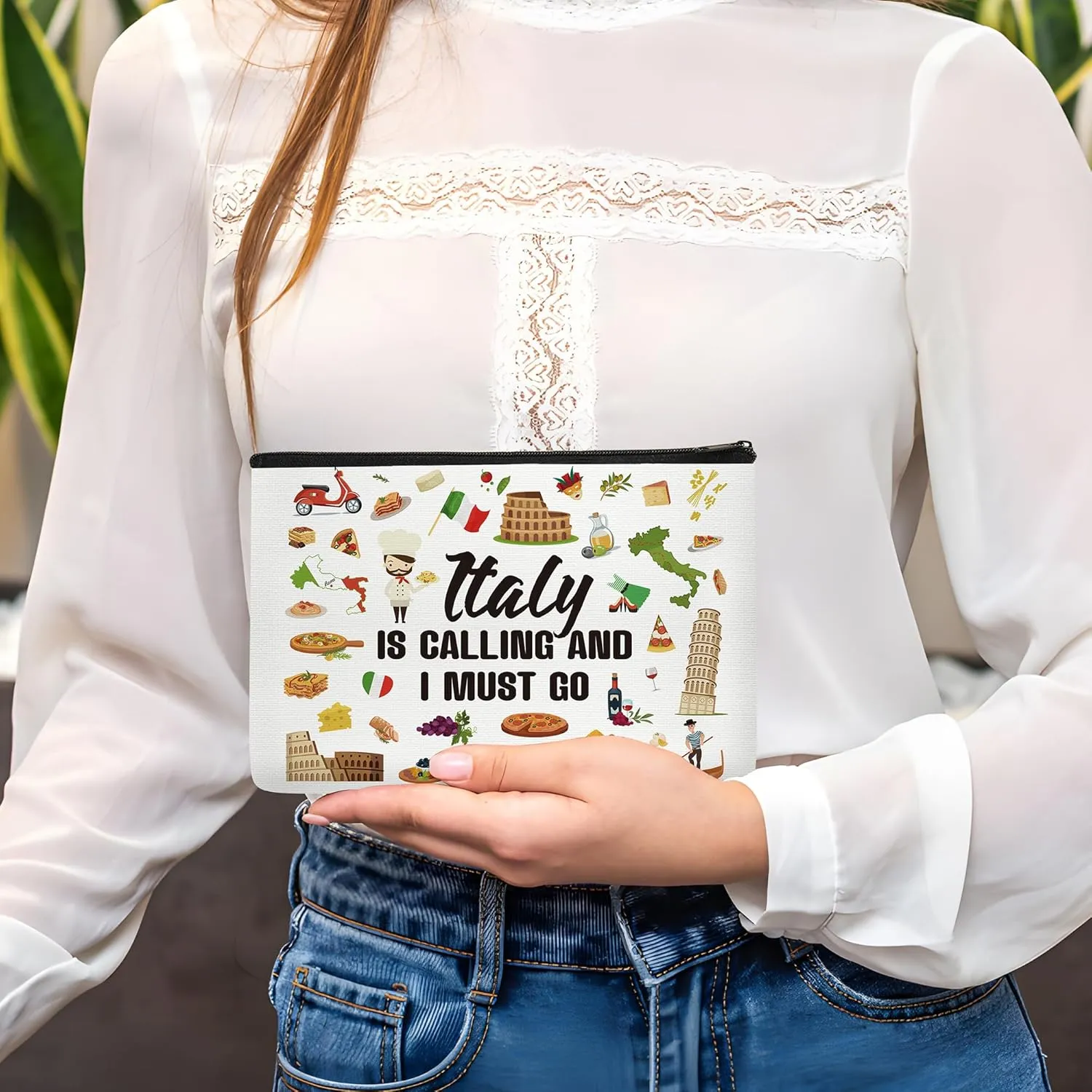 Italy Travel Gift Makeup Bag for Italy Lover Italy Themed Gifts for Italy Traveller Women Friends Sister Zipper Pouch Cosmetic bag Italy Trip Essentials