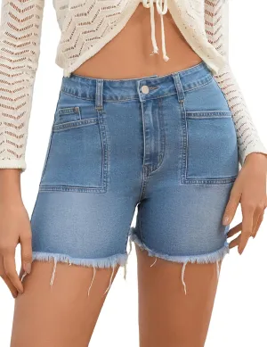 Jean Shorts for Women High Waisted Denim Shorts Stretchy Ripped Trendy Casual Frayed Hem