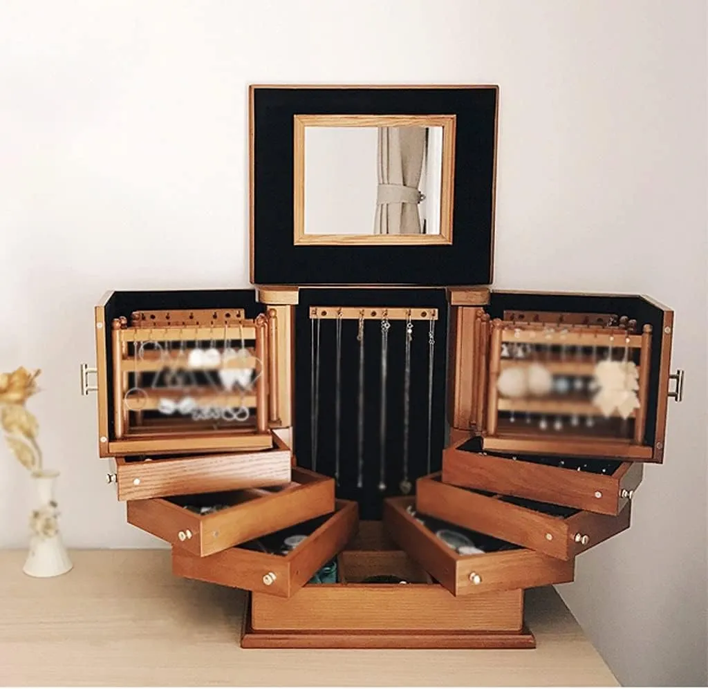 Jewelry Box Jewelry Box Jewelry Storage Box Creative Large-capacity Multi-layer Household Retro Princess Earrings Jewelry Storage Box Jewelry Organizer Box(B)