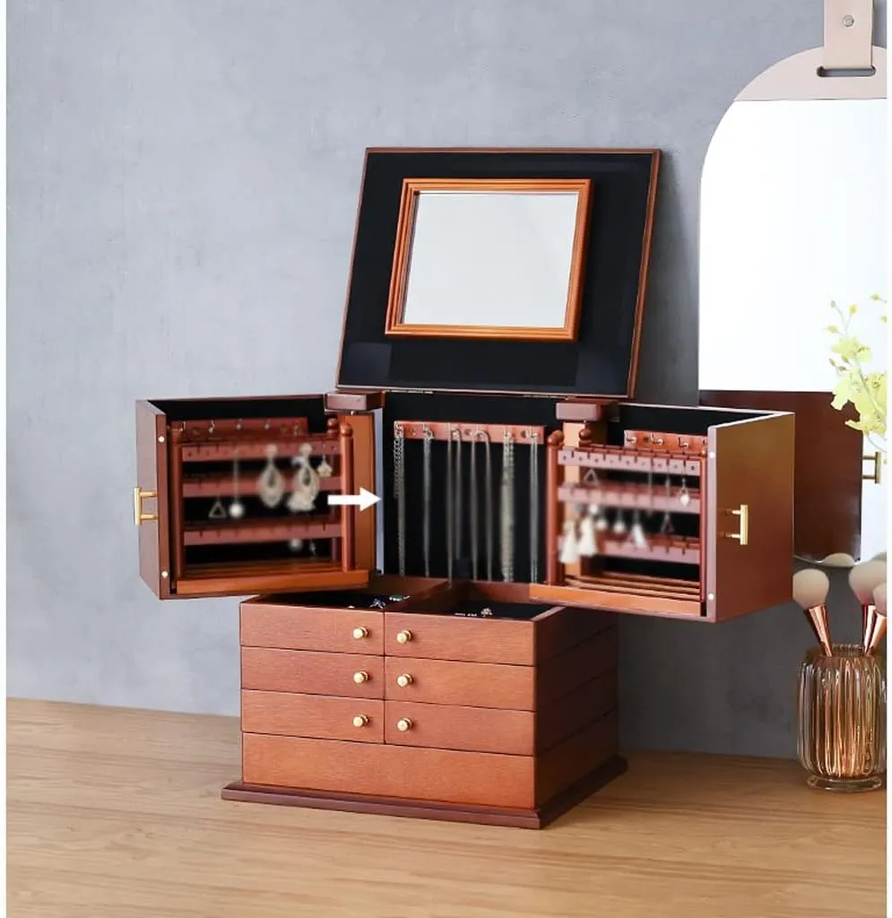 Jewelry Box Jewelry Box Jewelry Storage Box Creative Large-capacity Multi-layer Household Retro Princess Earrings Jewelry Storage Box Jewelry Organizer Box(B)