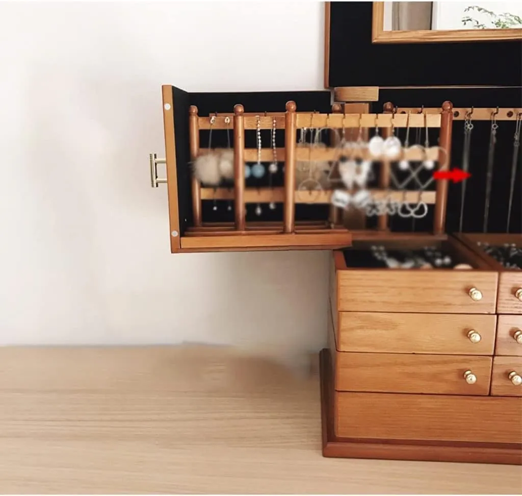 Jewelry Box Jewelry Box Jewelry Storage Box Creative Large-capacity Multi-layer Household Retro Princess Earrings Jewelry Storage Box Jewelry Organizer Box(B)