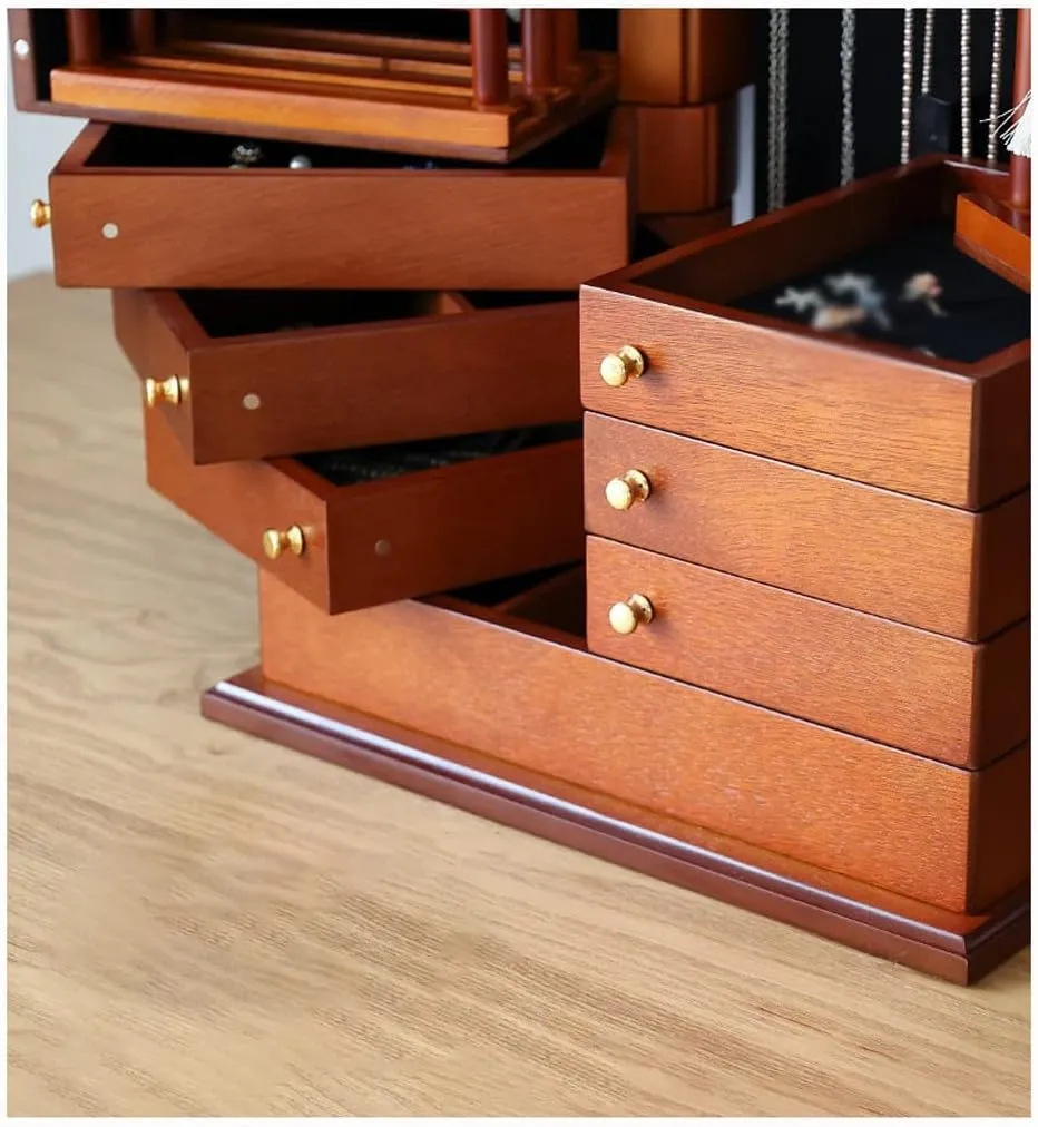 Jewelry Box Jewelry Box Jewelry Storage Box Creative Large-capacity Multi-layer Household Retro Princess Earrings Jewelry Storage Box Jewelry Organizer Box(B)