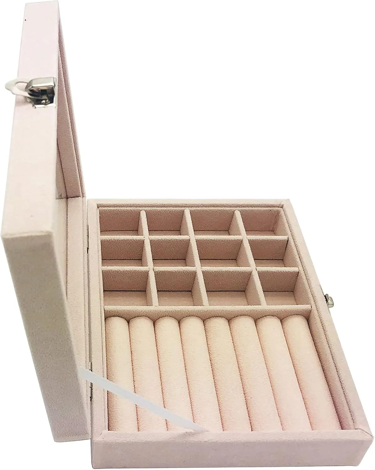 Jewelry Box Organizer, Jewelry Storage Box with Clear Glass Lid, Velvet Glass Jewelry Ring Box, Jewelry Case For Women And Girls (Beige)