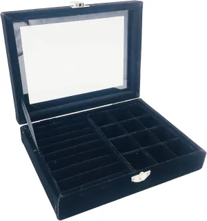 Jewelry Box Organizer, Jewelry Storage Box with Clear Glass Lid, Velvet Glass Jewelry Ring Box, Jewelry Case For Women And Girls (Black)