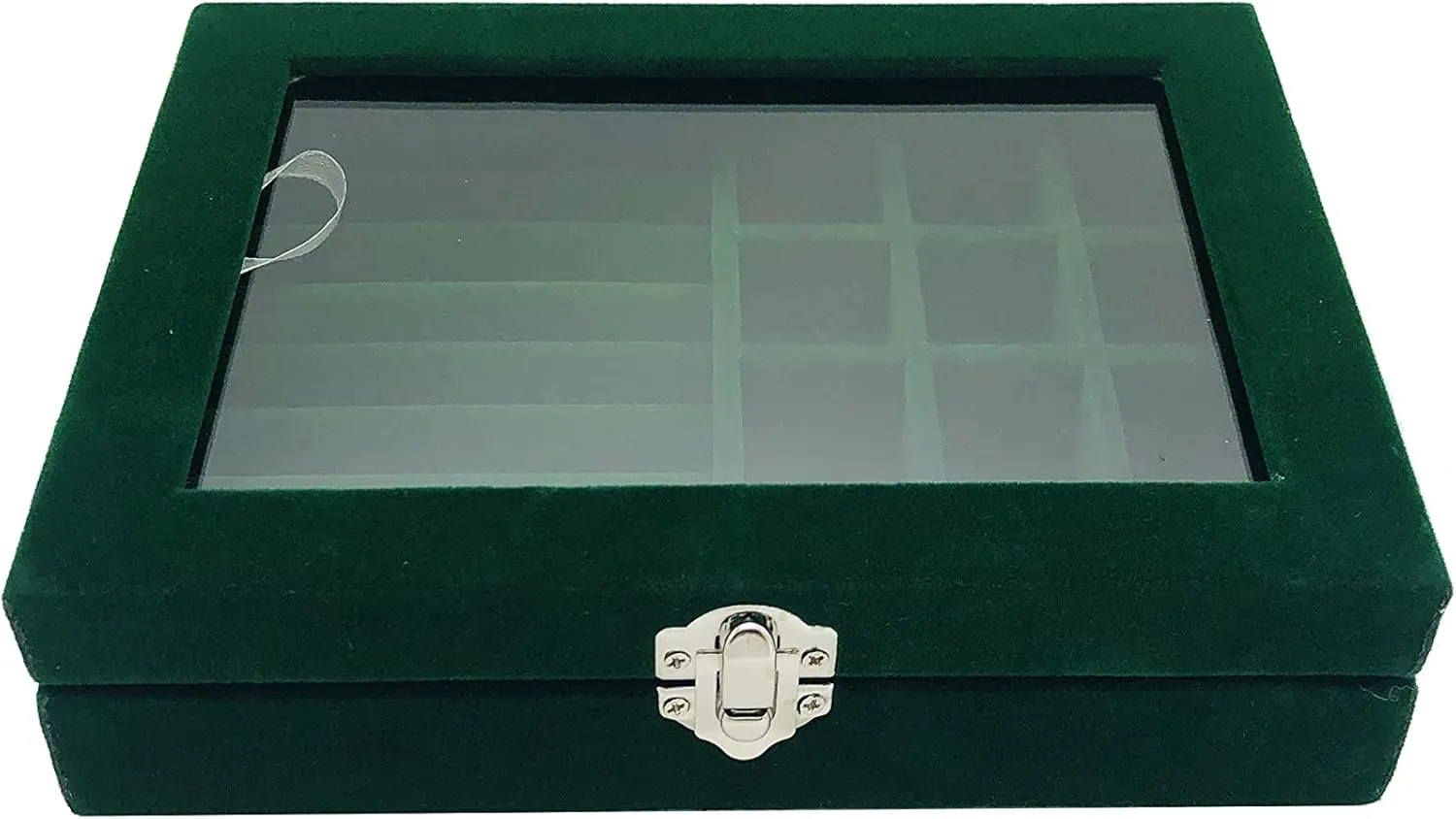 Jewelry Box Organizer, Jewelry Storage Box with Clear Glass Lid, Velvet Glass Jewelry Ring Box, Jewelry Case For Women And Girls (Green)