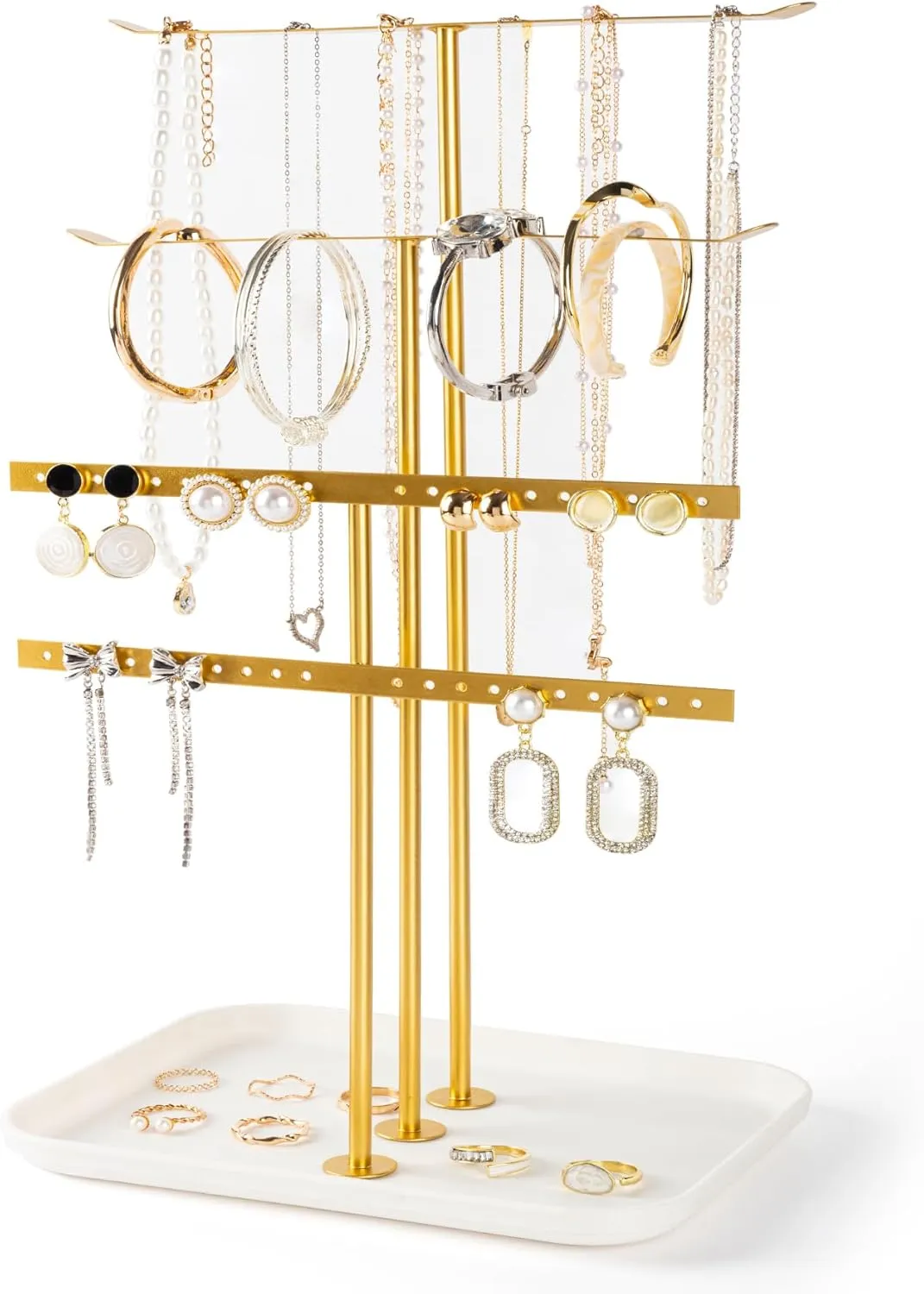 Jewelry Holder for Jewelry, Adjustable Golden Jewelry Stand for Necklace and Bracelet, Jewelry Organizer Stand for Earrings, Organizers and Storage, 17.5" Height