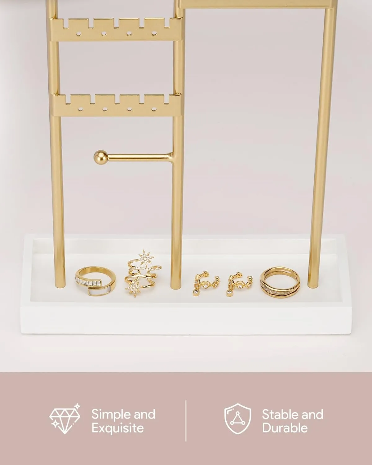 Jewelry Holder, Jewelry Stand with Metal Frame and Velvet Tray, Jewelry Stand Organizer(White)