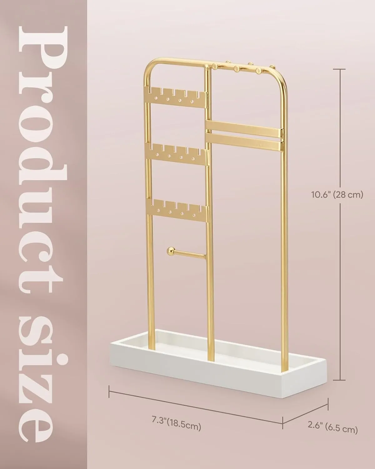 Jewelry Holder, Jewelry Stand with Metal Frame and Velvet Tray, Jewelry Stand Organizer(White)