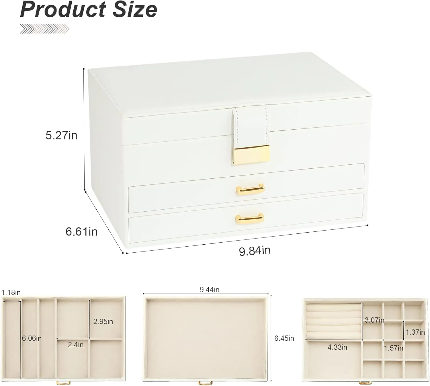 Jewelry Organizer Box, Women Jewelry Box 3 Layers with 2 Drawers, Large Jewelry Organizers Jewelry Boxes Display Earring Necklace Watch Bracelet and Rings, White