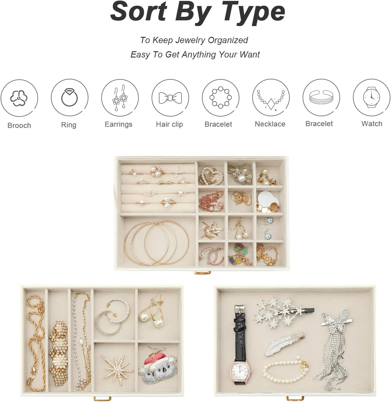 Jewelry Organizer Box, Women Jewelry Box 3 Layers with 2 Drawers, Large Jewelry Organizers Jewelry Boxes Display Earring Necklace Watch Bracelet and Rings, White