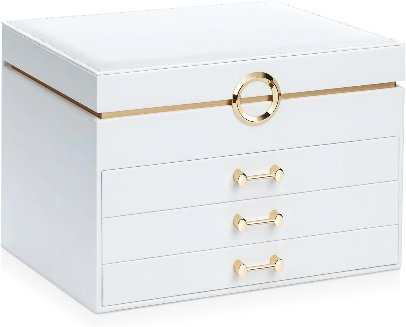 Jewelry Organizer Box, Women Jewelry Box White Jewelry Case 4-Layer with 3 Drawers, Jewelry Boxes for Women Jewelry Organizer, White