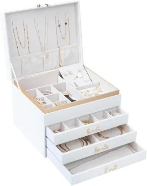 Jewelry Organizer Box, Women Jewelry Box White Jewelry Case 4-Layer with 3 Drawers, Jewelry Boxes for Women Jewelry Organizer, White