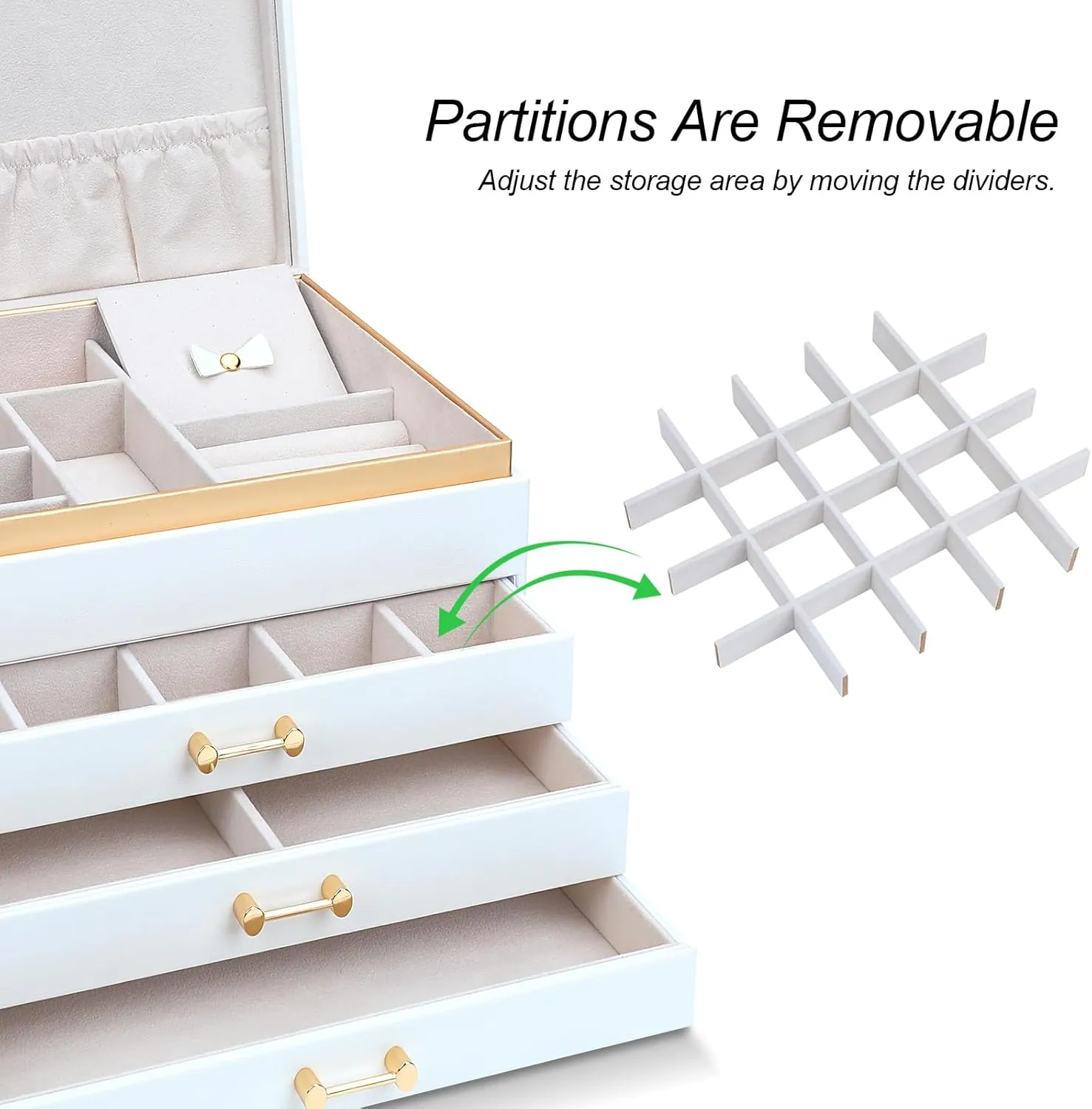 Jewelry Organizer Box, Women Jewelry Box White Jewelry Case 4-Layer with 3 Drawers, Jewelry Boxes for Women Jewelry Organizer, White
