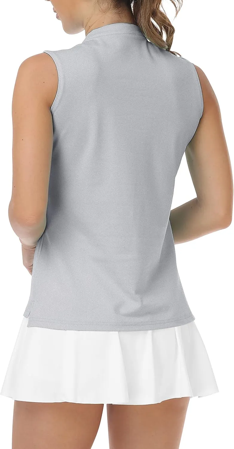 JINSHI Womens Sleeveless Golf Shirts V Neck Sports Polo Shirts Athletic Workout Tops Shirts
