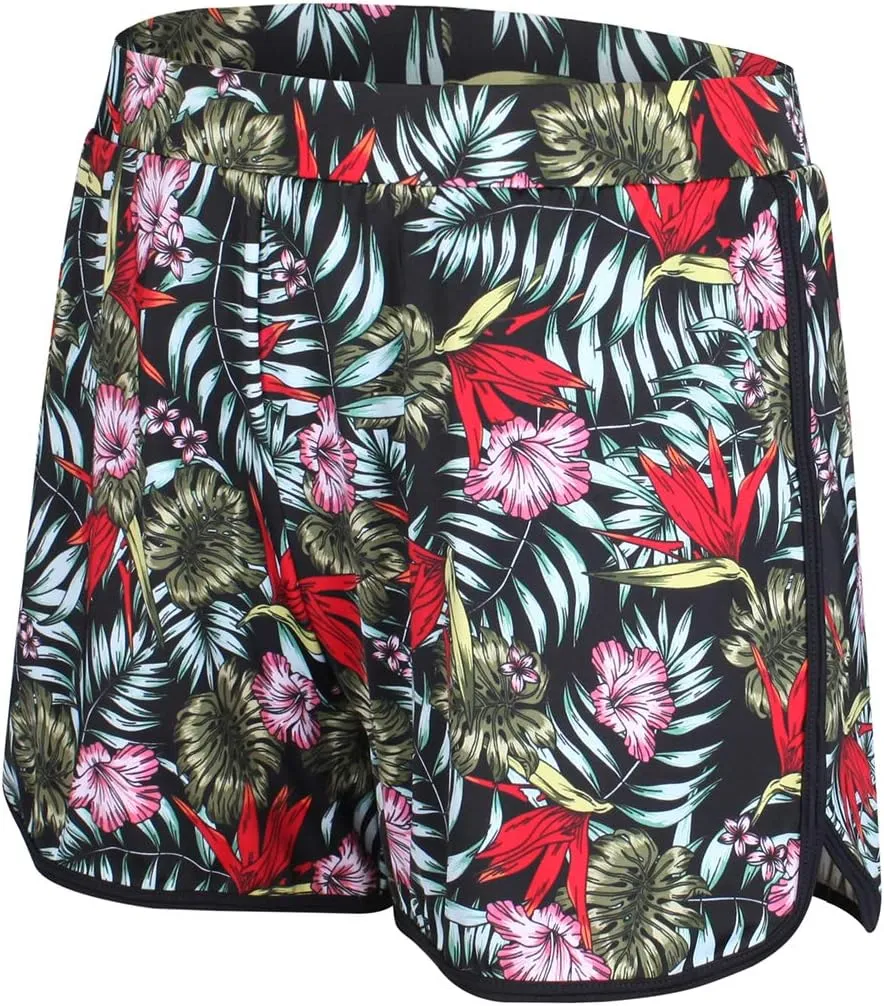 JINXUEER Plus Size Floral Board Shorts Bikini Tankini Swimsuit Bottom Mid Waisted Swimwear with Boy Leg for Women