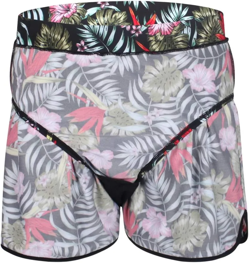JINXUEER Plus Size Floral Board Shorts Bikini Tankini Swimsuit Bottom Mid Waisted Swimwear with Boy Leg for Women