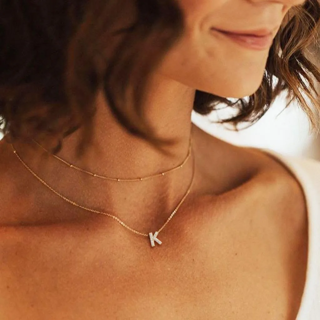KAERUN Initial Necklaces for Women Dainty Gold Letter Necklace Simple CZ Initial Choker Necklace Tiny Letter Pendant Monogram Name Necklaces Trendy Gold Alphabet Necklaces for Teen Girls Gift