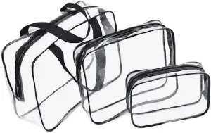 Kaxich 3pcs Toiletry Bags, Travel PVC Clear Toiletries Carry Pouch Zippered Cosmetic Makeup Bag Organiser for Men and Women Travel Business Bathroom