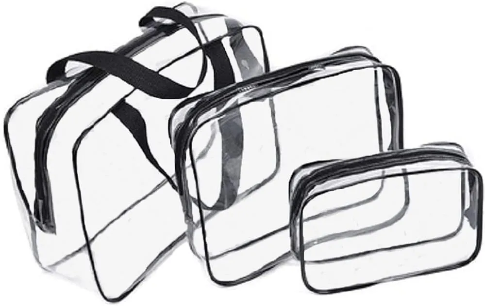 Kaxich 3pcs Toiletry Bags, Travel PVC Clear Toiletries Carry Pouch Zippered Cosmetic Makeup Bag Organiser for Men and Women Travel Business Bathroom