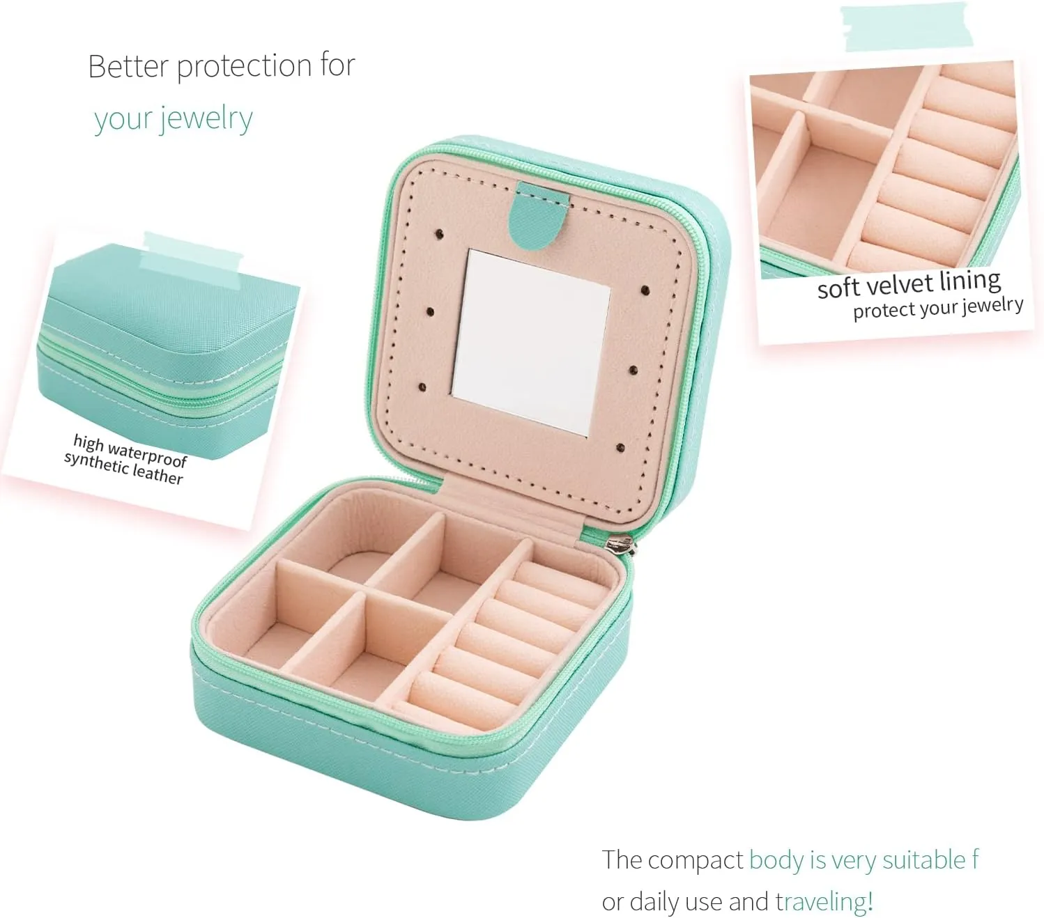 KElofoN Travel jewelry case Travel jewelry box Travel Jewelry Organizer Small Jewelry Organizer Box for Girls Women with Mirror(Blue)