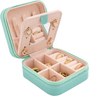 KElofoN Travel jewelry case Travel jewelry box Travel Jewelry Organizer Small Jewelry Organizer Box for Girls Women with Mirror(Blue)