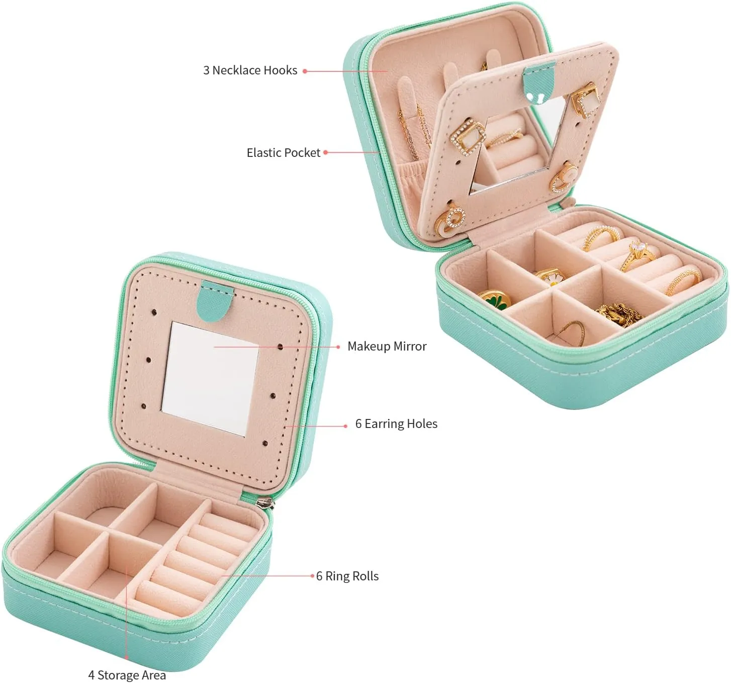 KElofoN Travel jewelry case Travel jewelry box Travel Jewelry Organizer Small Jewelry Organizer Box for Girls Women with Mirror(Blue)