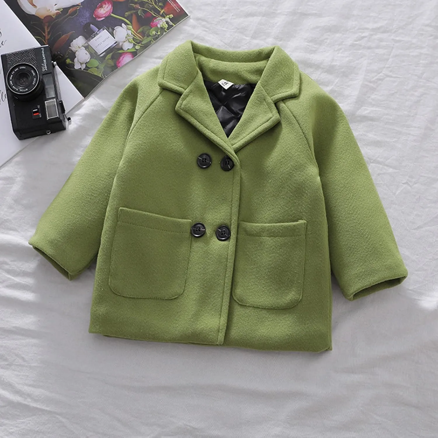 Kids Baby Girls Coat Jacket Warm Jacket Winter Simple Breasted Trench Coat Outwear Wool Blend Coat for 18M-6T