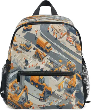 Kids Day Backpack Kids Boy's/Girl's Cute Diaper Bag Backpack with Chest Strap Construction Scene Concrete Mixer Truck