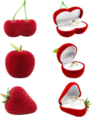 Knana 3Pcs Funny Jewelry Box Fruit Jewelry Boxs Velvet Ring Jewelry Box Strawberry Cherry Apple Shaped Ring Box for Women Jewelry Display Props