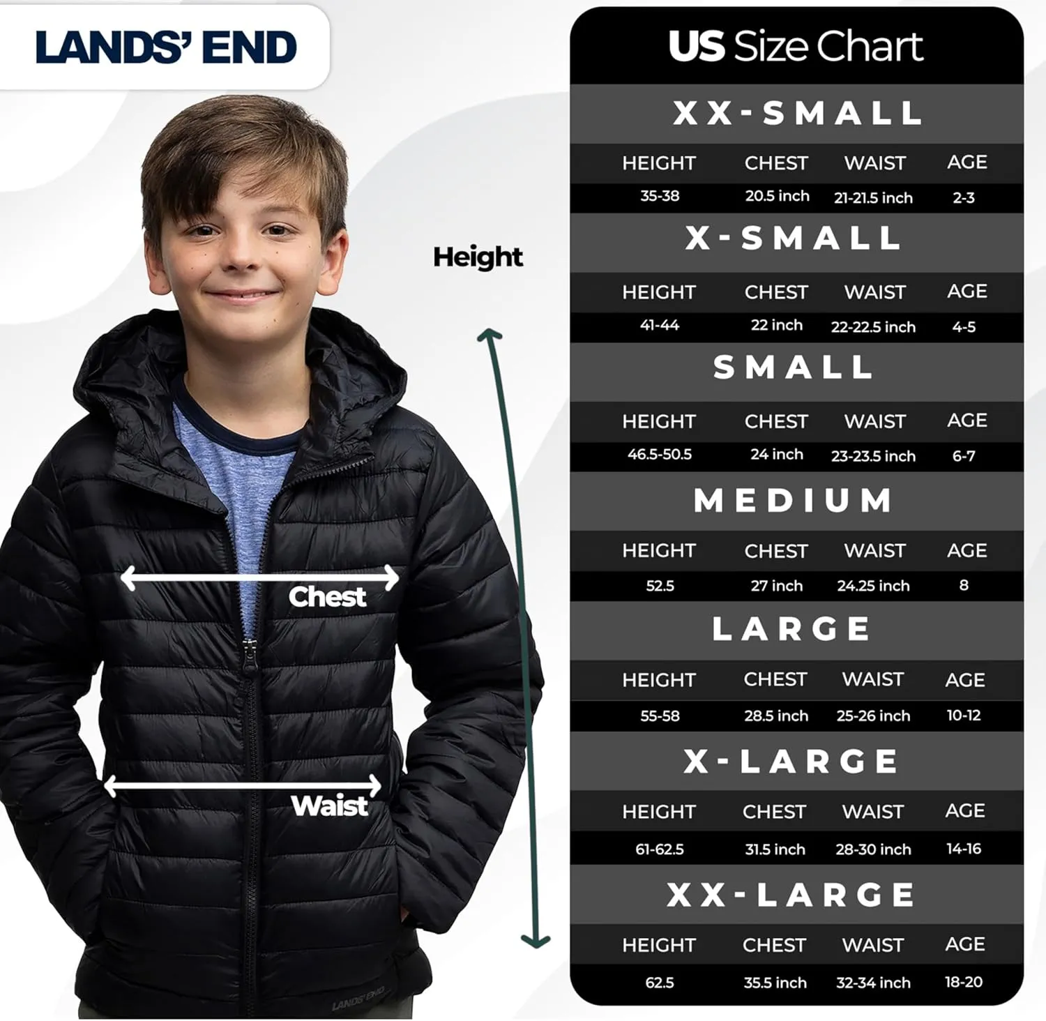 Lands' End Kids Packable Hooded Down Puffer Jacket Coat (XXS-XXL)