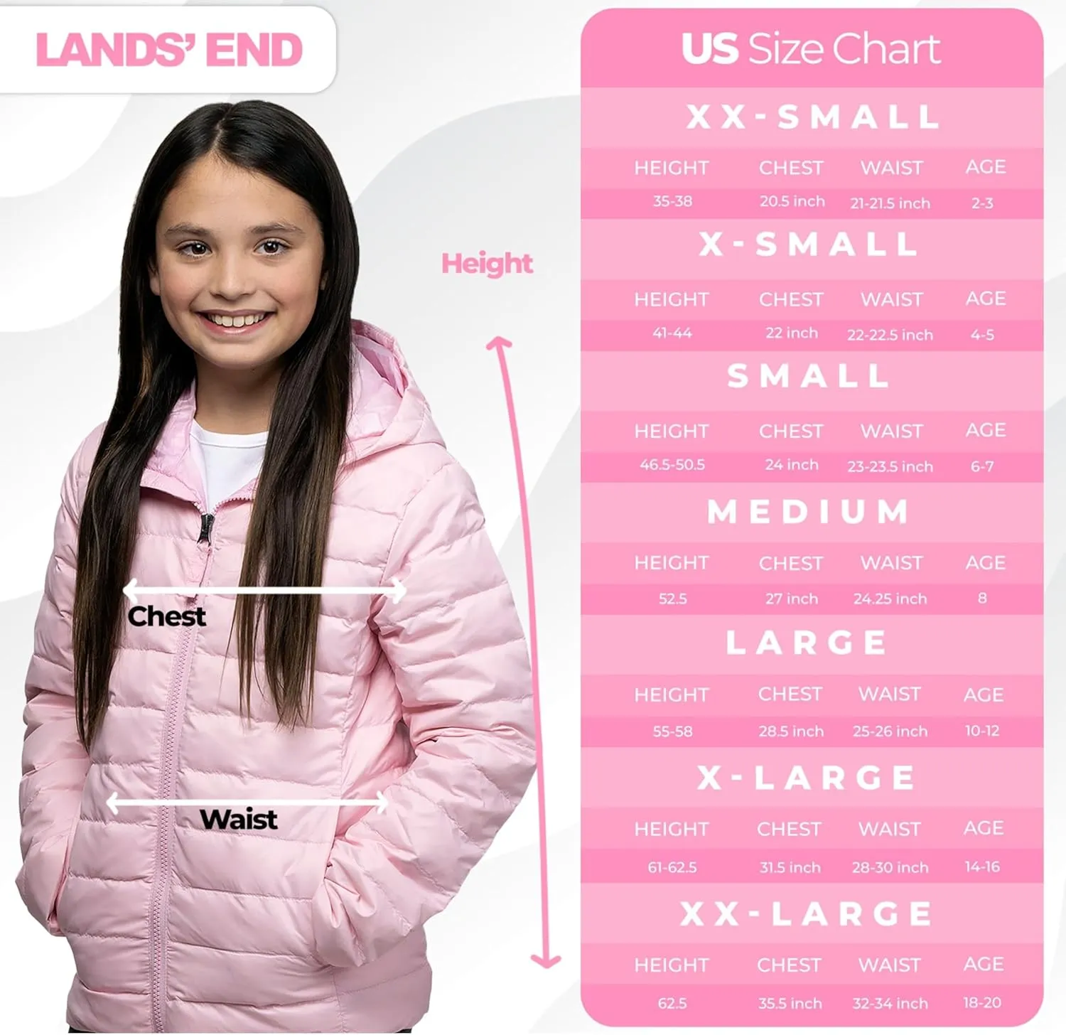 Lands' End Kids Packable Hooded Down Puffer Jacket Coat (XXS-XXL)