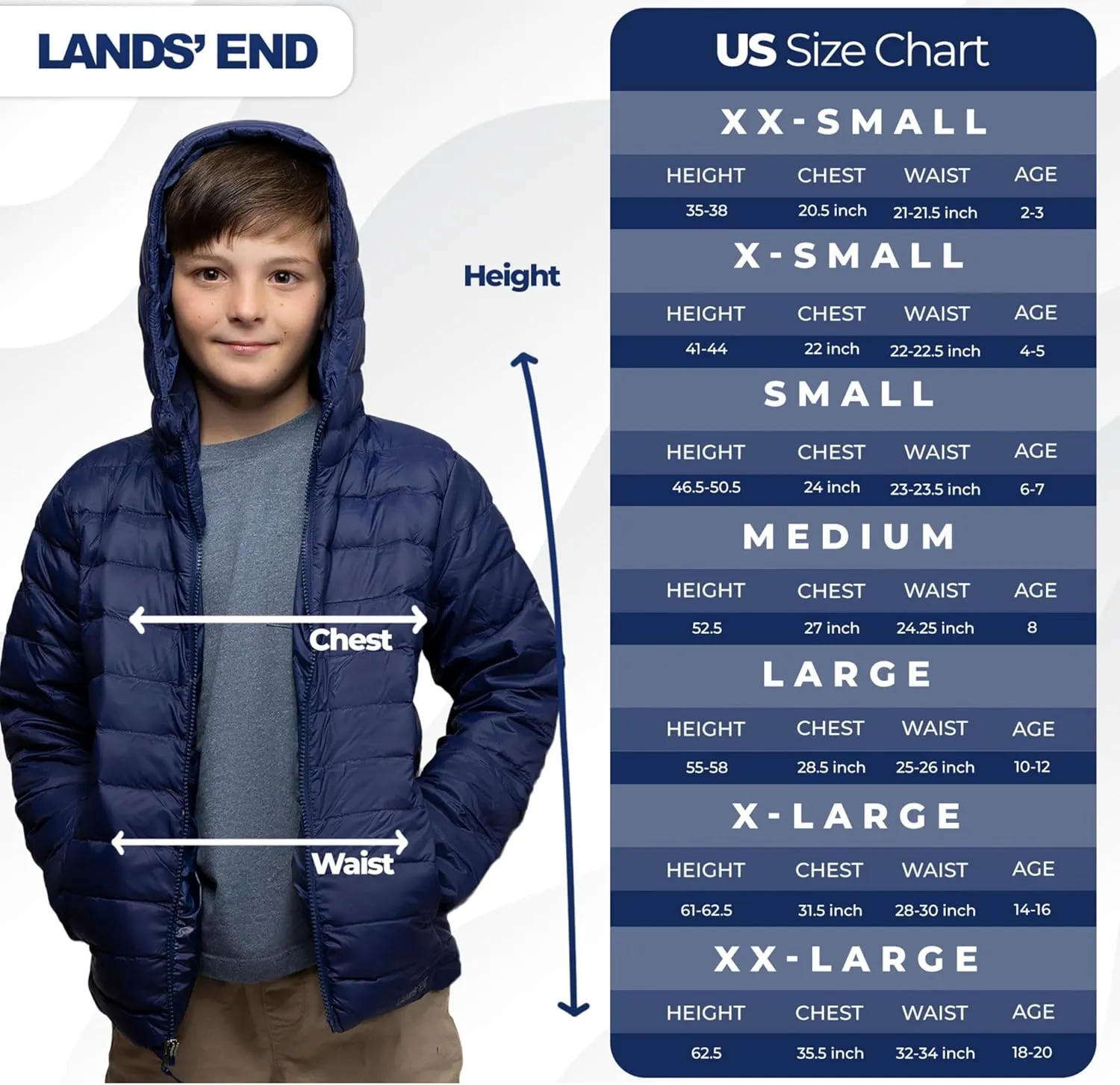 Lands' End Kids Packable Hooded Down Puffer Jacket Coat (XXS-XXL)