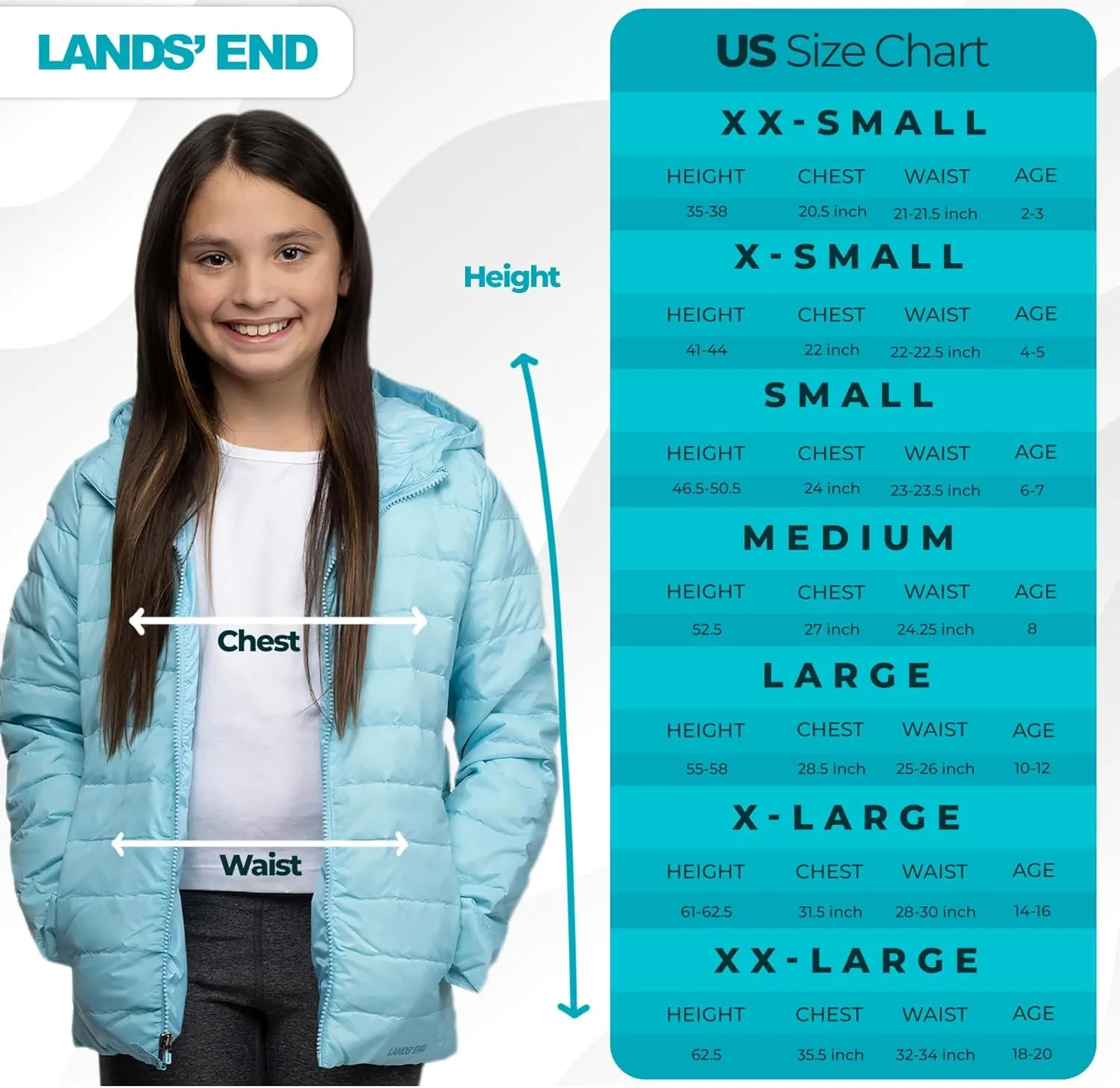 Lands' End Kids Packable Hooded Down Puffer Jacket Coat (XXS-XXL)