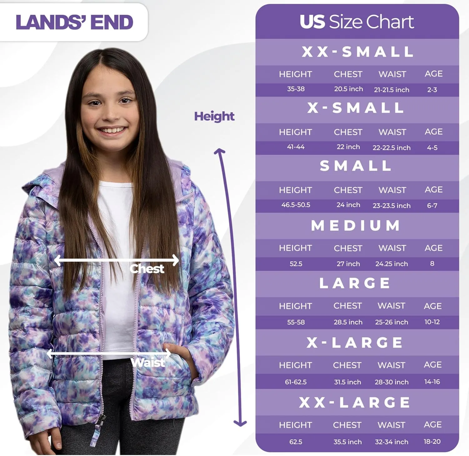 Lands' End Kids Packable Hooded Down Puffer Jacket Coat (XXS-XXL)