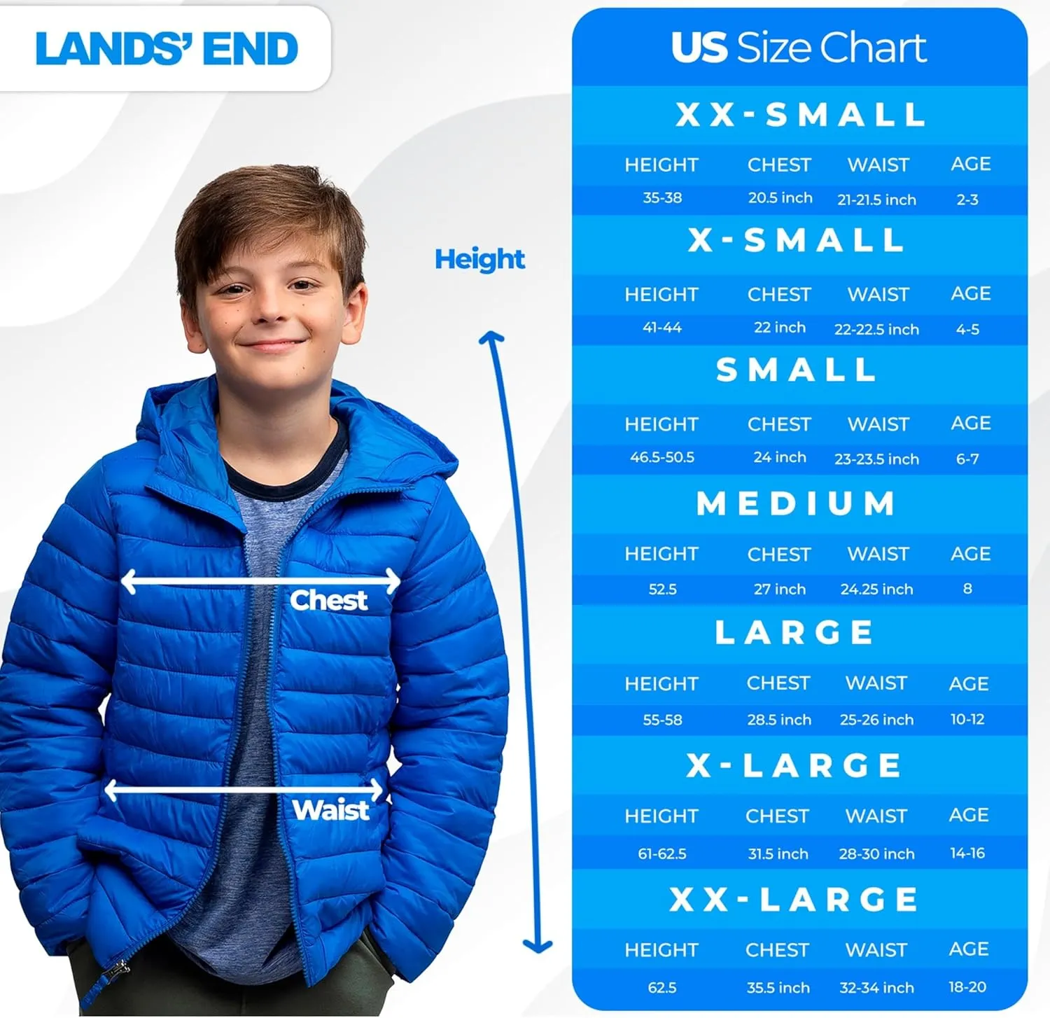 Lands' End Kids Packable Hooded Down Puffer Jacket Coat (XXS-XXL)