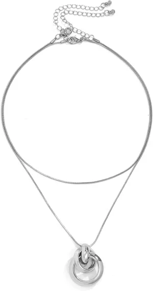 Layered Chain Necklace, Layered Necklaces for Women Simple Hollow Circle Pendant Chain Necklaces Women Jewelry, 2 Pieces