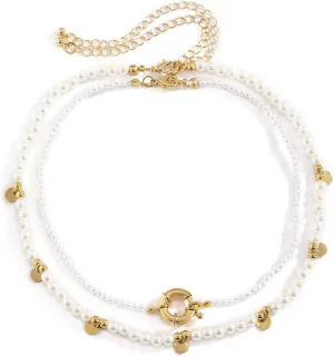 Layered Choker Necklace, Layered Necklaces for Women Sequin Pearl Chain Chain Necklaces Women Jewelry, 2 Pieces, Gold