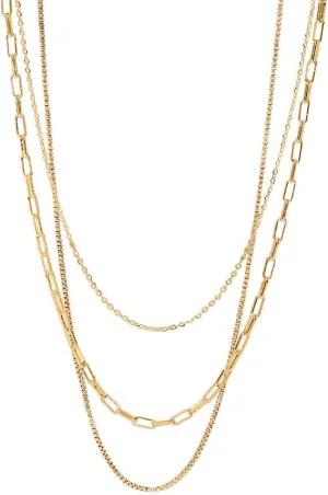 Layered Gold Choker Necklaces for Women, 14K Gold Plated Dainty 3 Layers Necklaces Curb Chain Trendy Link Pendant Necklaces Jewellery Set, 14.2/16.54/18.5inch, Stainless steels, Gold-plated