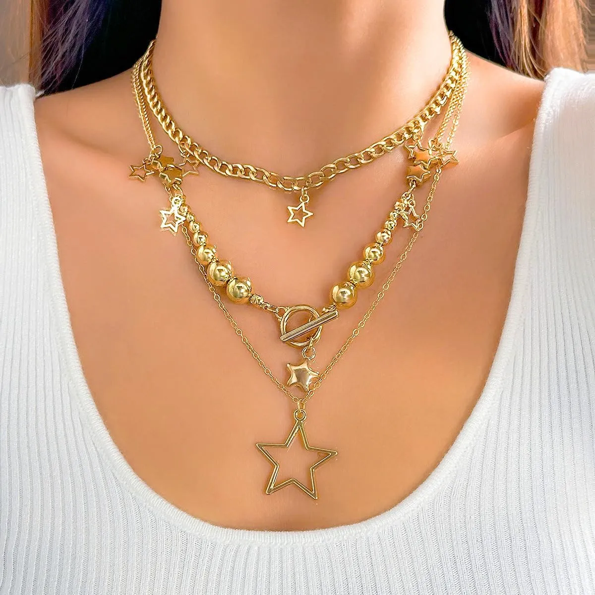 Layered Gold Necklaces for Women Chunky Gold Pirate Necklace Punk 80s 90s Necklace Paperclip Link Chain Choker Necklaces Necklace Dainty Cuban Stacking Coin Pendant Necklace Gold Pirate Jewelry